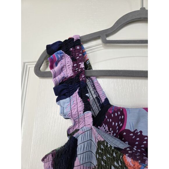 Soma Dark Tropical Floral Smocked Ruffle Straps Pockets Tiered Maxi Dress, Large - Picture 3 of 12